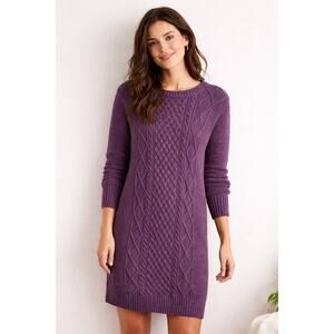 Pact Organic Cotton Cable Knit Sweater Dress – Plum Purple – Size M